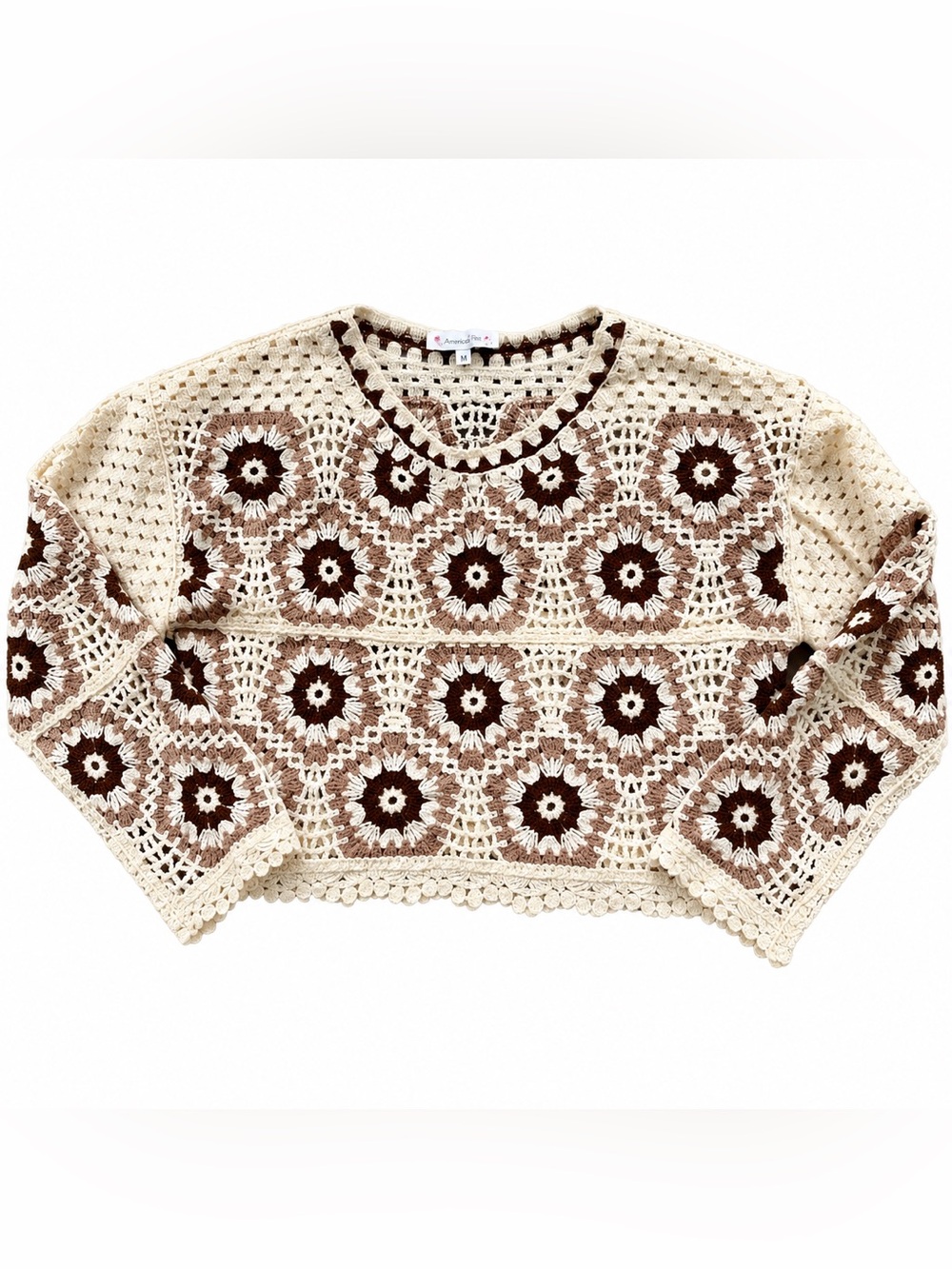 American Flirt Y2K Boho Crochet Floral Top Size M